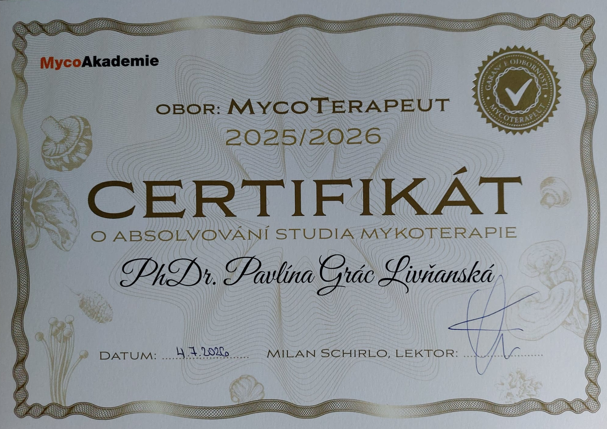 Certifikát MycoTerapeut
