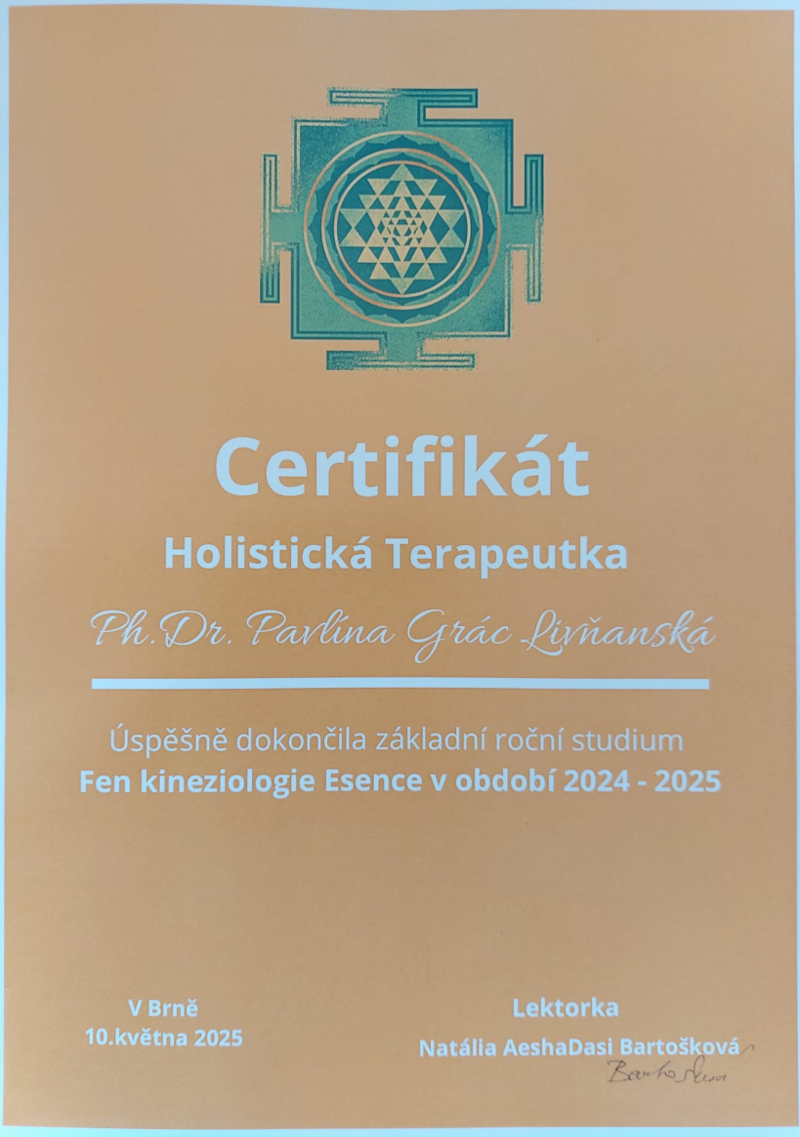 Certifikát Holistická terapeutka