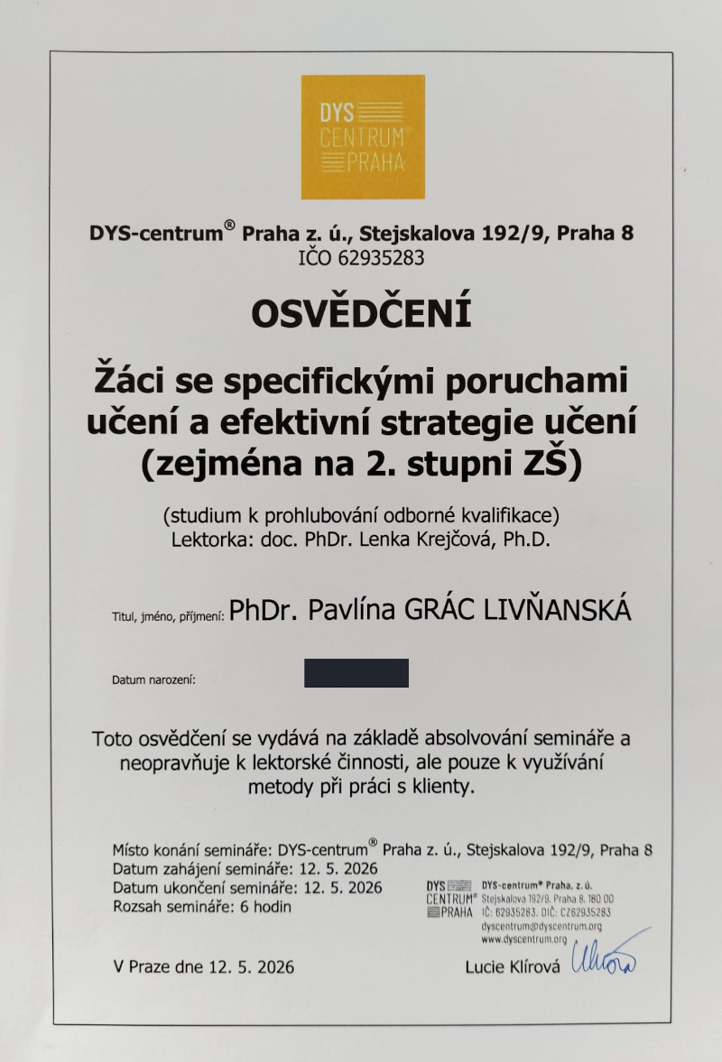 Osvědčení Efektivní strategie učení